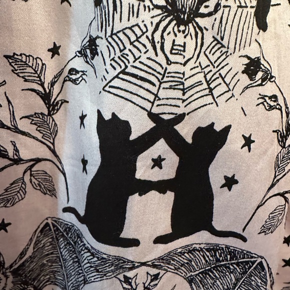 MODCLOTH Bat 🦇 Print Skirt Lilac Cotton Cat Crow Spider Moon Stars NWT Pockets L - Picture 3 of 9